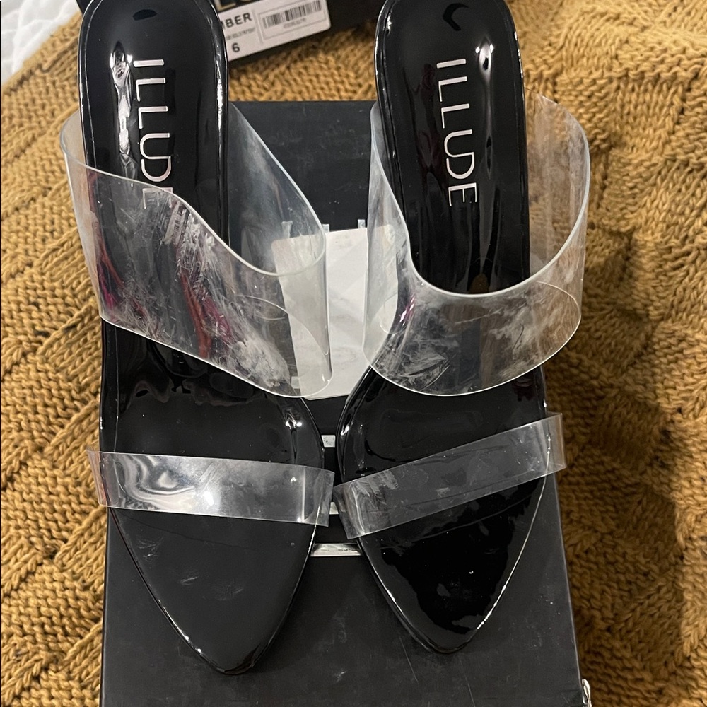 Fashion Nova Black and Clear Heels